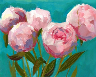 Pink Peonies | Framed Canvas Print of Original Impressionist Flower Painting