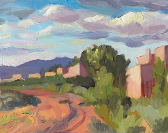 Adobe Houses In Santa Fe - 18 x 24 Framed Canvas Print Of New Mexico Landscape Painting
