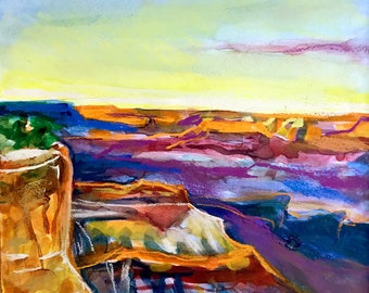 Grand Canyon - Canvas Print of Original Watercolor and Pastel Painting by Iliana Alexandrova