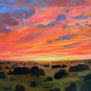 Santa Fe High Desert Sunset - New Mexico Landscape - Impressionist Painting - Canvas Print