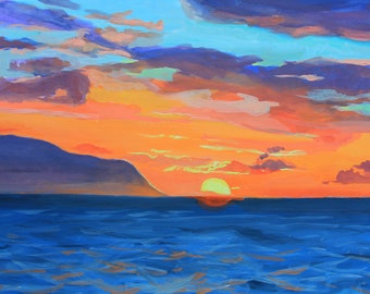 Tropical Sunset on the North Shore, Hawaii | 24 x 36 Canvas Print of Impressionist Painting