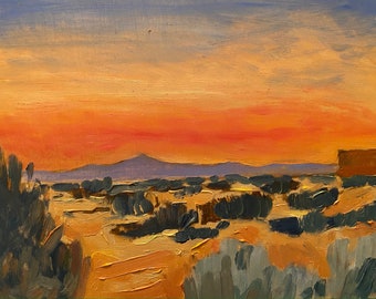 Santa Fe Desert Sunset - Canvas Print of Impressionist Painting
