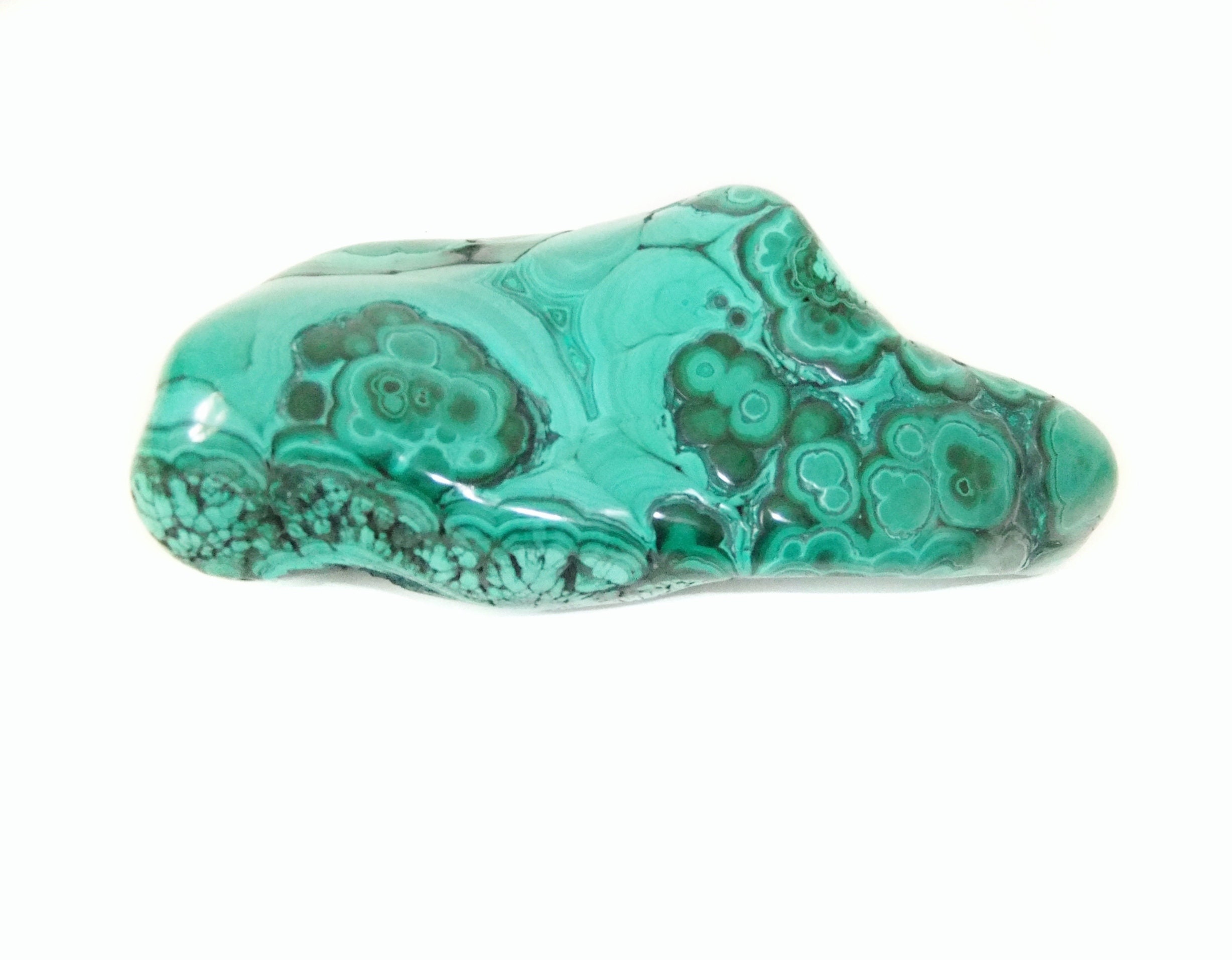 Grande pierre de malachite, cristal de malachite de 6,5 pouces, roche de malachite polie, pierre de présentation en malachite du Congo, pierre de malachite