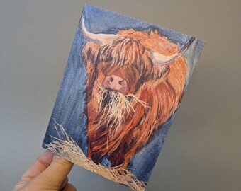 Highland Cow Greeting Card – Hand-Painted Farm Animal, 4x6 Blank Note