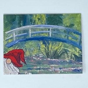 Photobomb Gnom bei Monets Garten, Kunstliebhaber Blanko Karte, Gnom Nisse Tomte Karte
