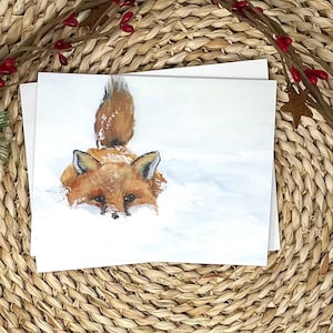 Ondeugende vos in de sneeuw - blanco kaart 4 x 6 | Fijne kunstwenskaart | Briefpapier Winter Wildlife"