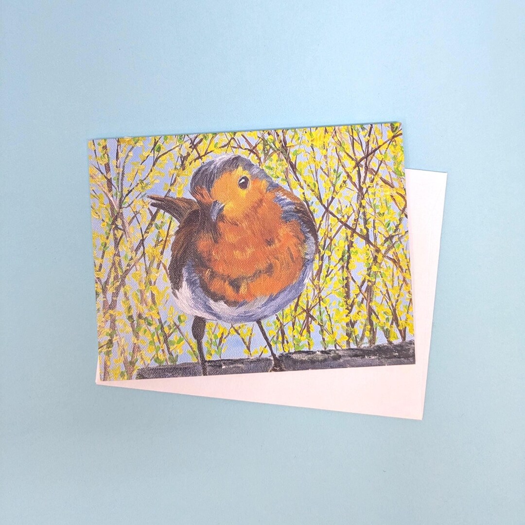 Robin and Forsythia Spring Greeting Card – Bird Art (4x6 Blank Card) - Etsy