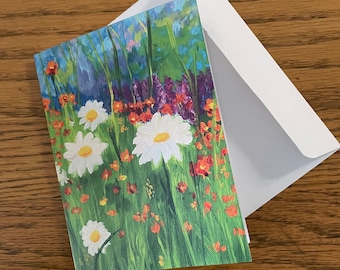 Daisy Garden Card – Colorful Wildflower Field Design – 4x6 Blank Card with Envelope – Cheerful Gift for Flower or Garden Lover