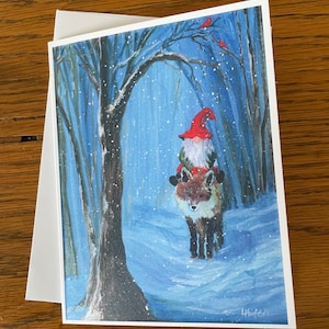 Gnome and Fox Holiday Card, Fox and Gnome Lover Card