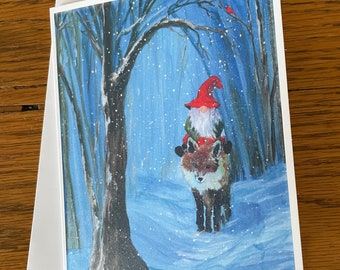 Gnome and Fox Holiday Card, Fox and Gnome Lover Card