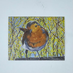 Robin Hola con Forsythia Tarjeta en blanco, Saludo amante de los pájaros