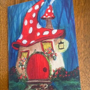 Carte champignon vénéneux, maison gnome, maison champignon vénéneux Nisse Tomte, carte Hygge