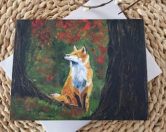 Carte de voeux automne renard des bois – Papeterie peinte à la main