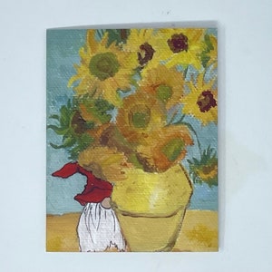 Carte vierge fantaisiste photobombing gnome, tournesols Van Gogh