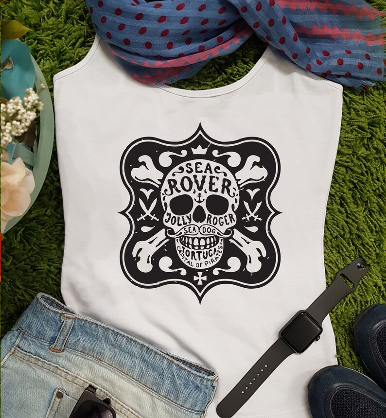 Download Sea Rover Skull svg Sugar Skull Jolly Roger clipart art | Etsy