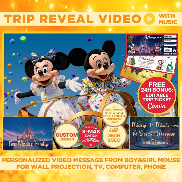 Personalized Surprise Trip Reveal Video Message Movie Mouse Kids Family Magical World Land Theme Park Orlando Florida California Paris