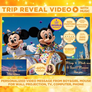 Surprise Trip Reveal Video Movie Mouse Message Kids Birthday Family Friends Adults Magical Theme Park Vacation Ticket World Orlando Florida