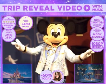 Surprise Trip Reveal Video Movie Mouse Message Kids Birthday Family Friends Adults Magical Theme Park Vacation Ticket Land Paris