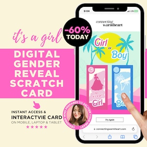 Biglietto da grattare digitale per RAGAZZA, idee per rivelare il genere, giochi unici per la famiglia, per rivelare il genere, per posta, tramite invito via e-mail, bambola del principe principessa