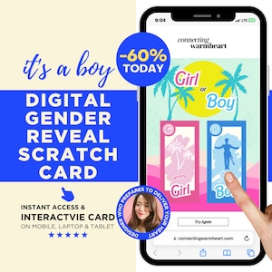 BOY Biglietto da grattare digitale per rivelare il genere, idee uniche per la famiglia, giochi per rivelare il genere tramite posta tramite invito via e-mail, bambola del principe principessa