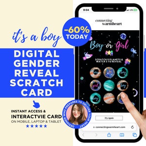 BOY Tarjeta rasca y gana digital Idea de revelación de género exclusiva del juego de revelación de género familiar para invitados Tic Tac Toe por correo Invitación Baby Shower