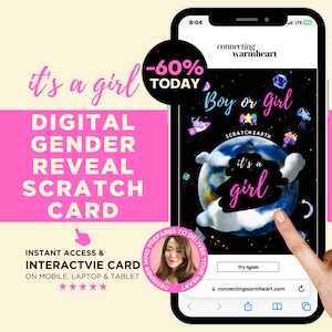 Carte à gratter numérique pour fille, idées de révélation du sexe uniques à la famille, jeux de révélation du sexe pour un collègue par courrier, invitation par e-mail, fête prénatale