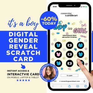 BOY Digital Scratch Off Card Gender Reveal Idea Unique To Family Gender Reveal Game For Guest Tic Tac Toe By Mail Baby Shower Invitation