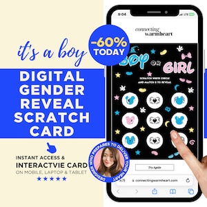 BOY Digital Scratch Off Card Gender Reveal Idea Unique To Family Gender Reveal Game For Guest Tic Tac Toe By Mail Baby Shower Invitation