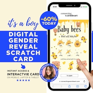 Carte à gratter numérique pour garçon, idées de révélation du genre uniques à la famille, que va révéler le sexe de bébé abeille, jeux par courrier, par e-mail, invitation ours