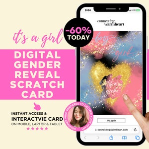 Cartolina da grattare digitale per RAGAZZA, idee per rivelare il genere, uniche per la famiglia, giochi per rivelare il genere per un collega, tramite posta tramite e-mail, invito, baby shower