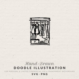 Hand Drawn Messy Girls Closet Doodle Illustration Clipart, SVG PNG Digital File