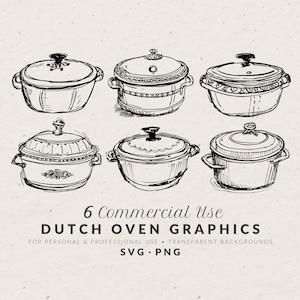 Paquete de ilustraciones de horno holandés dibujadas a mano SVG PNG, garabatos vintage de Le Creuset, iconos de boda, bocetos de líneas, imágenes prediseñadas para invitación