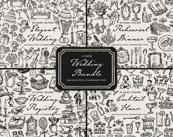 Wedding Line Art Clipart Mega Bundle: 172 Hand-Drawn Bridal Doodles, SVG & PNG