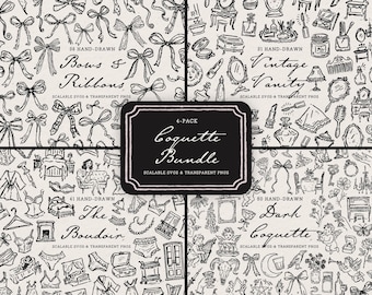 Coquette Clipart Mega Bundle: 158 Hand-Drawn Romantic Doodles, SVG & PNG
