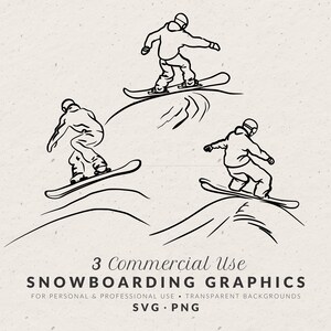 Illustrations de snowboard vintage dessinées à la main, SVG PNG, icônes de vacances de sports d'hiver, gribouillages de Noël fantaisistes, dessin au trait pour Invitation