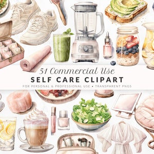 Aquarelle soins personnels clipart PNGs, clipart journée de spa, lot de cliparts, clipart agenda, alimentation saine, jus de fruits verts, smoothie, avocat