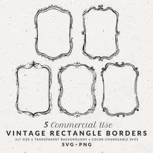 Bordes rectangulares vintage, estilo garabato dibujado a mano (5x7) (Descarga digital)