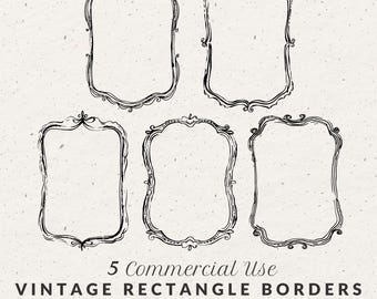 Bordes rectangulares vintage, estilo garabato dibujado a mano (5x7) (Descarga digital)