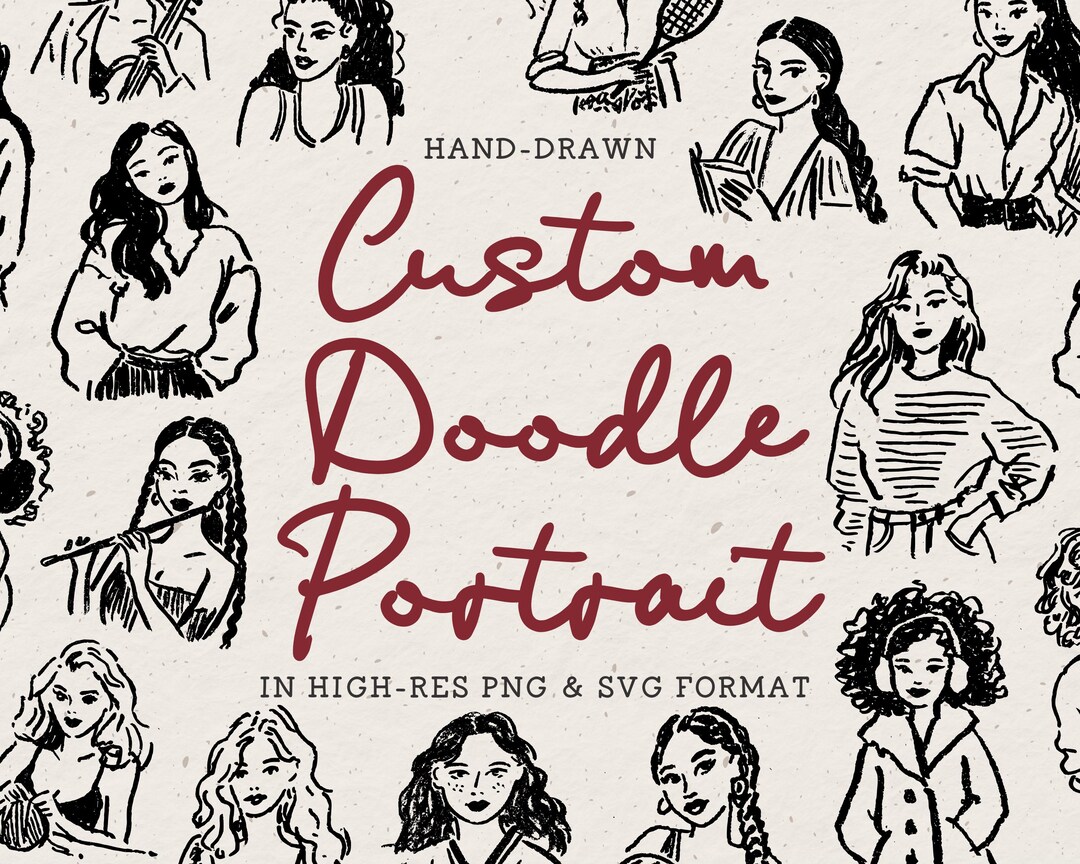 Custom Hand Drawn Person Portrait in a Whimsical Vintage Line Art ...
