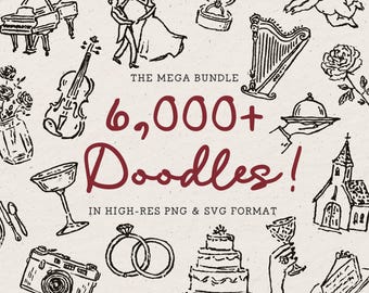 6000+ Hand Drawn Doodle Illustrations, Whimsical Vintage Clip Art, Wedding Icons (PNG SVG)