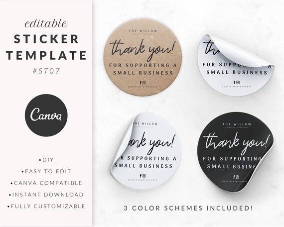 Thank You Sticker Template For Canva Label Printable Diy Etsy