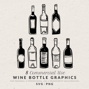 Handgetekende wijnfles illustratie bundel SVG PNG, retro vintage bruiloft iconen, grillige doodles, commercieel gebruik illustraties voor uitnodigingen