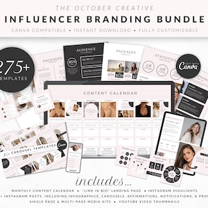 Influencer Template Bundle for Canva, Influencer Media Kit, Brand Partnership Template, UGC Templates, Social Media Bundle, YouTube Template