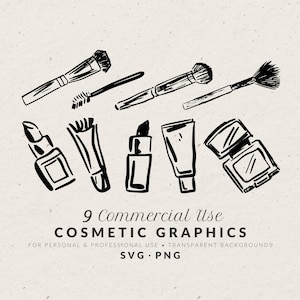 Conjunto de ilustrações de maquiagem desenhadas à mão SVG PNG, Doodle de cosméticos vintage, Ícones de casamento, Clip Art de linha para convite, Rímel, Batom