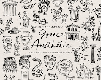 Santorini Mykonos Clipart Pack, Coastal Destination Wedding Illustrations, Hand Sketched Seaside Icons, Grecian Island Aesthetic, SVG PNG