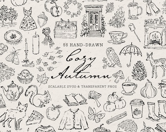 Cozy Autumn Clipart Bundle: Hand-Drawn Fall Doodles, SVG & PNG
