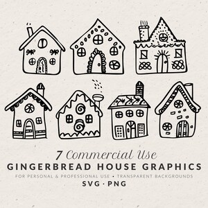 Clipartbundel van peperkoekhuisjes: handgetekende kersttekeningen, SVG & PNG