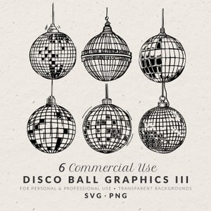 Hand Drawn Disco Ball Illustration Bundle SVG PNG, Vintage Retro Doodle, Wedding Icons, Sketch Clip Art for Bachelorette Party Invitation