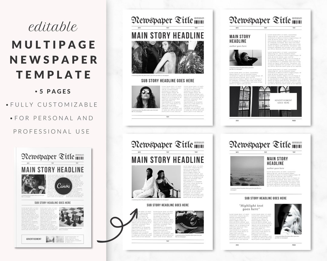Editable Newspaper Template For Canva Newsletter Canva Etsy Ireland