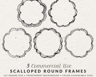 Scalloped Border Invitation Frames: Hand-Drawn Borders, SVG & PNG